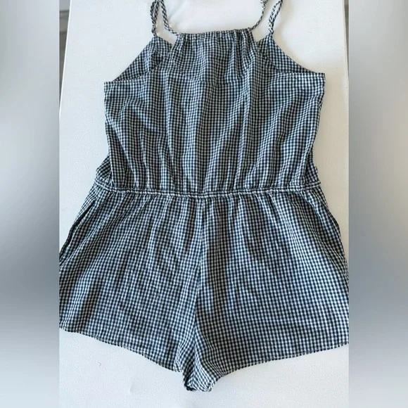 Denim & Supply Ralph Lauren Romper Women’s L Blue Gingham Plaid 100% Cotton